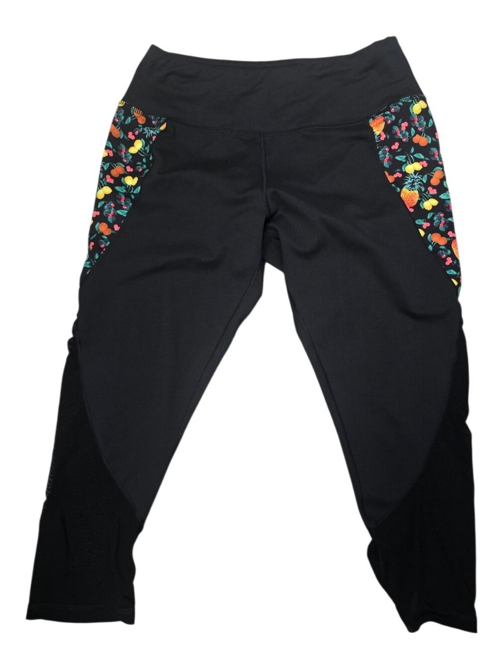 Zelos Black Active Leggings with Fruity Side Panels, Size OX